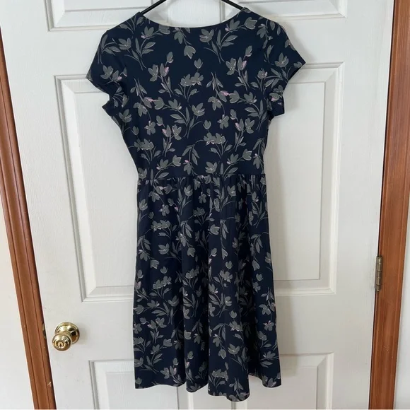 Pact Organic Fit & Flare Crossover Dress Painted Petals Midnight Blue - Picture 6 of 6
